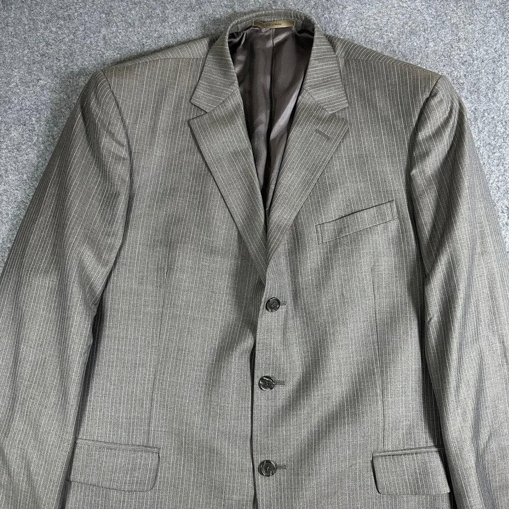 Gritti Ermenegildo Zegna Mens 56R Wool‎ Pinstripe 3-Button Blazer Brown